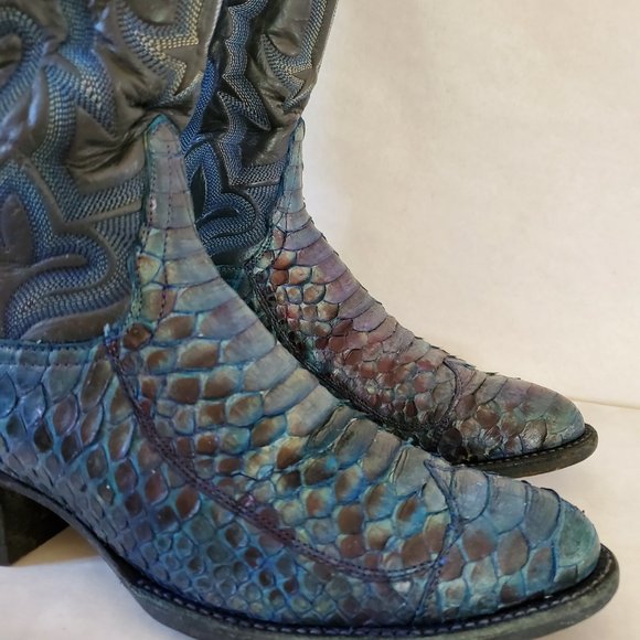 Tony Lama 8 1/2 painted blue purple black gray western cowboy boots snakeskin - Picture 6 of 13